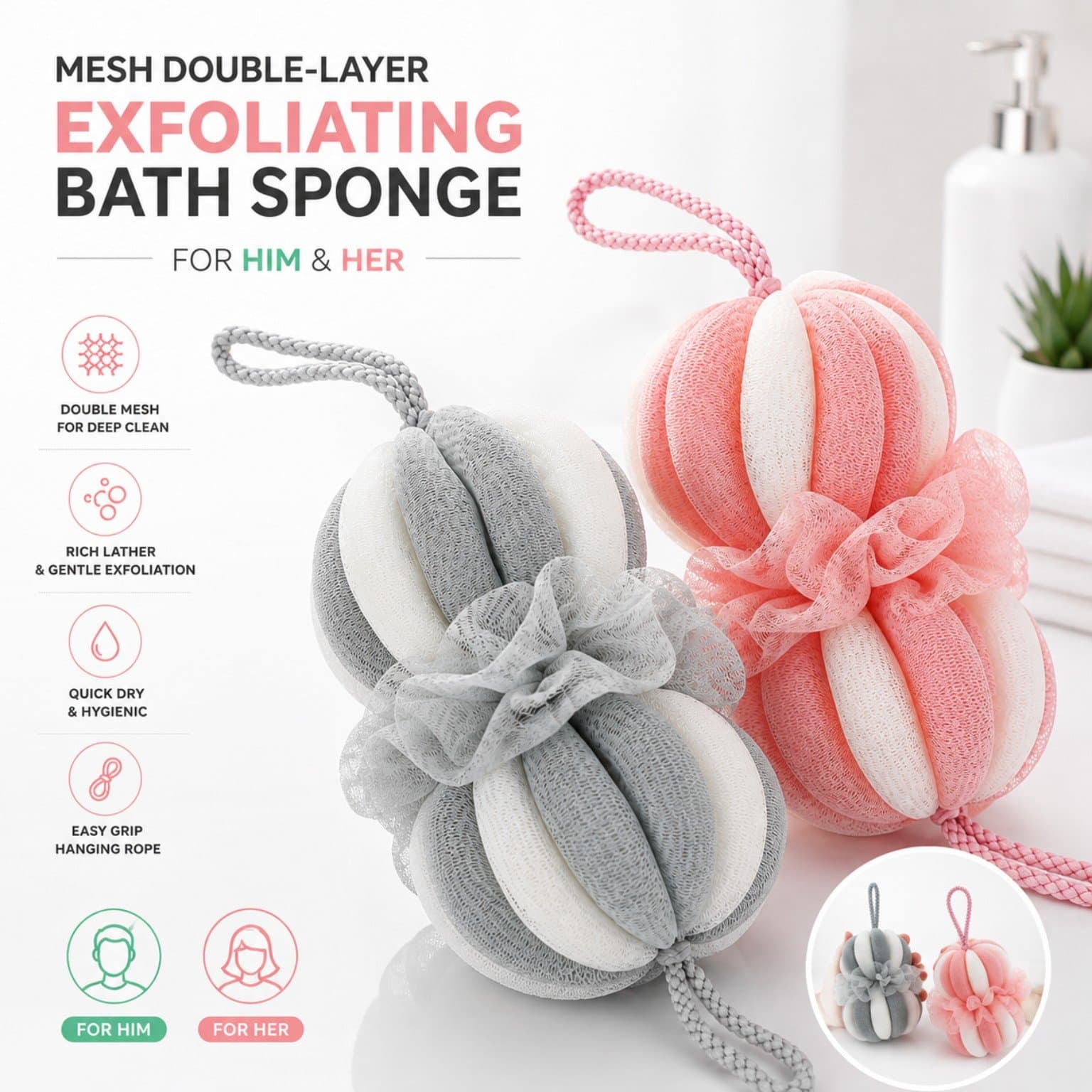 Double-Layer Mesh Exfoliating Bath Sponge 1