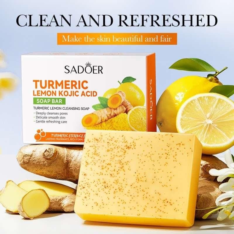 SADOER Turmeric + Kojic Acid + Lemon Brightening & Anti-Dark Spots Soap – 100g 1