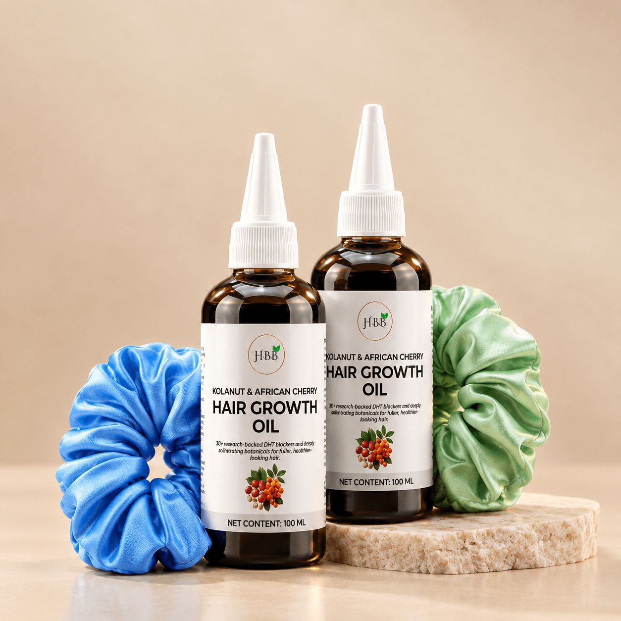 20+ Herbs Hair growth oil (Two 100ml bottles and 2 free scrunchies) 1